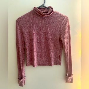 Pink High Neck Rib-Knit Top